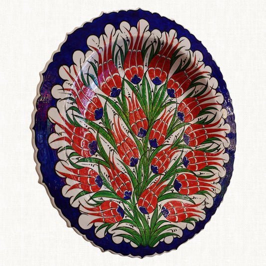 Ceramic Hand Painted Night Blue Flowers Décor Plate