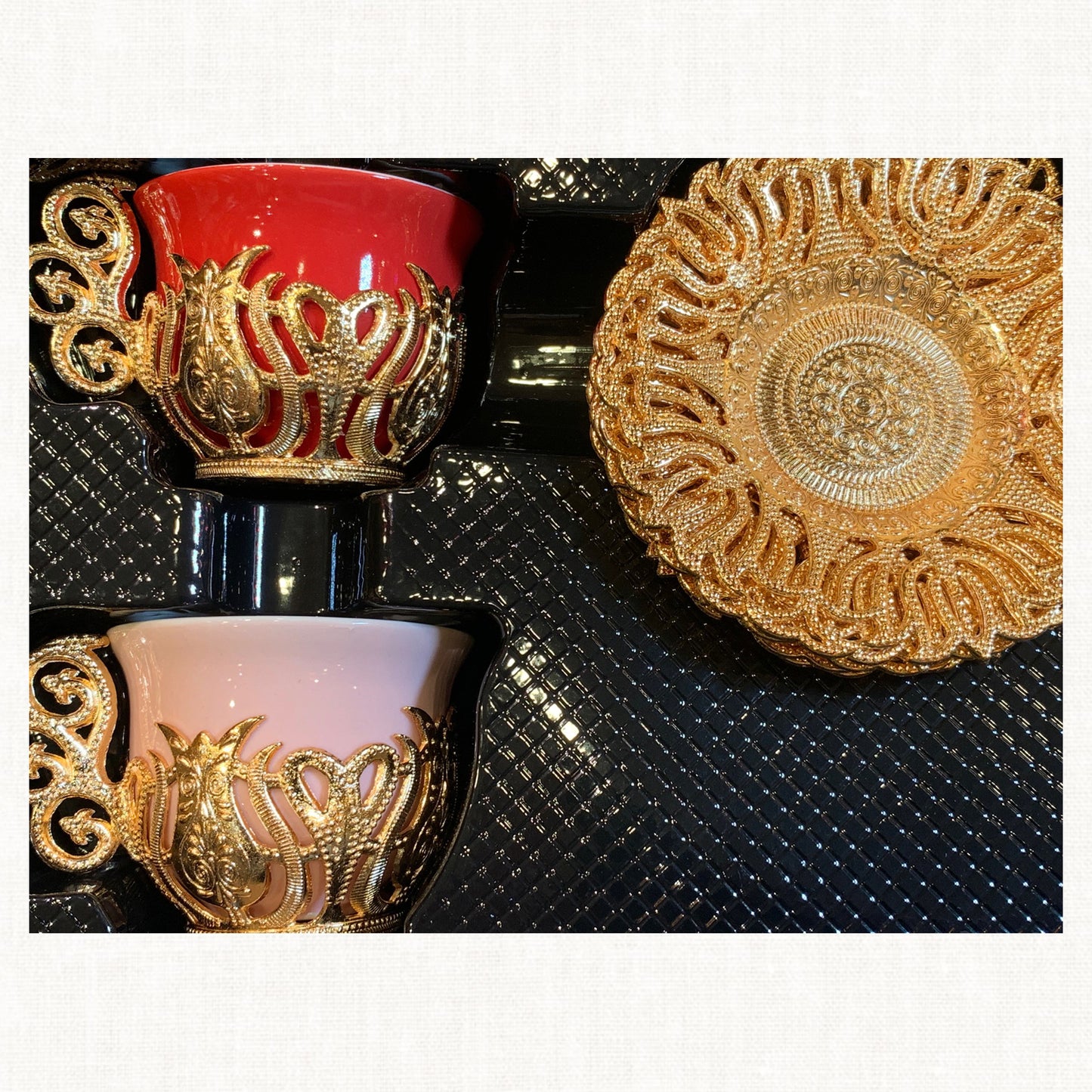 Harvest Gold Ceramic Cups And Saucers Set