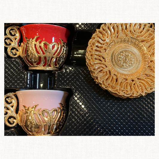 Harvest Gold Ceramic Cups And Saucers Set