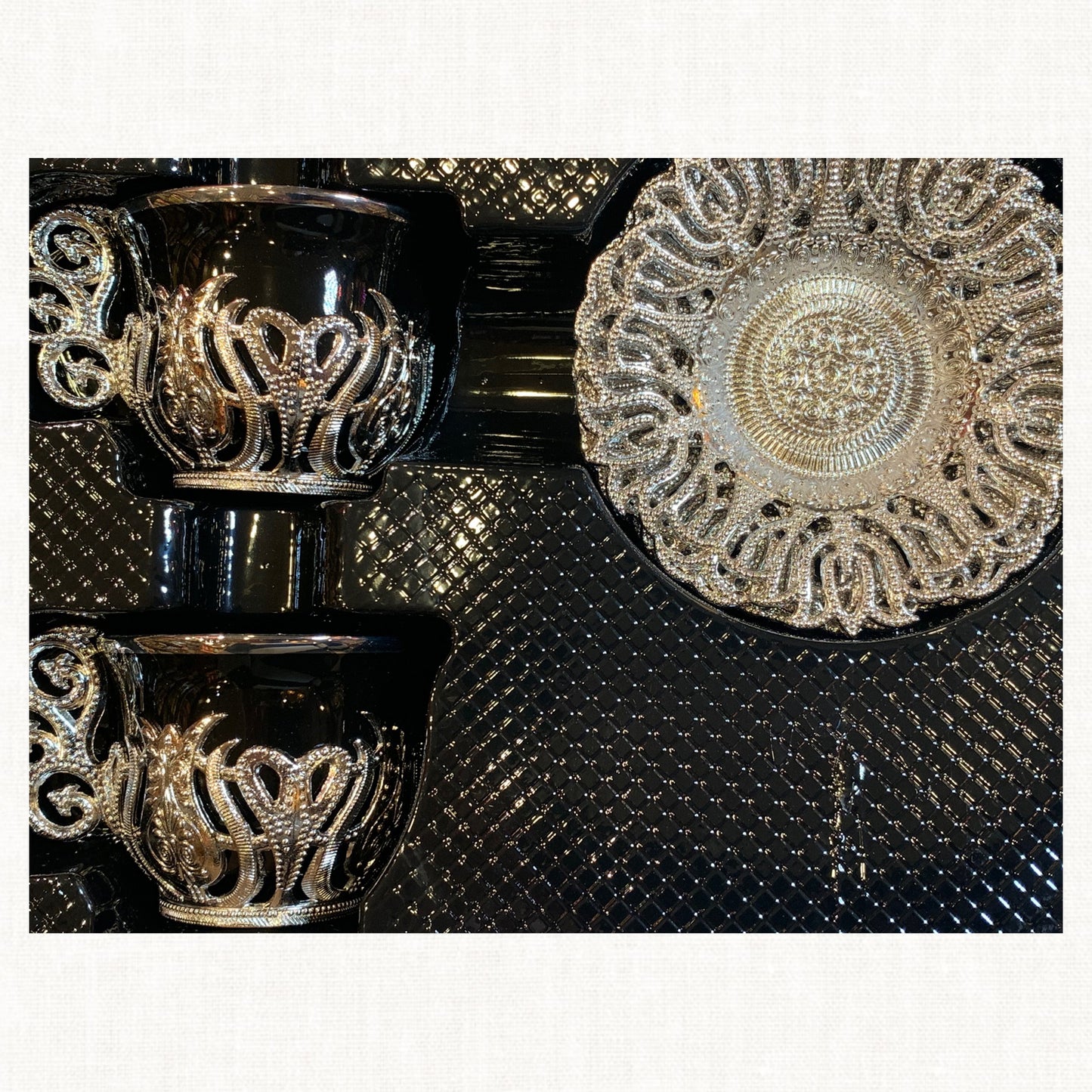 Grey Nickel Ceramic Cups And Saucers Set
